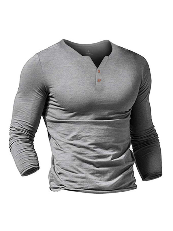 Men&#39;s Casual Solid Color V-neck Long Sleeve Top